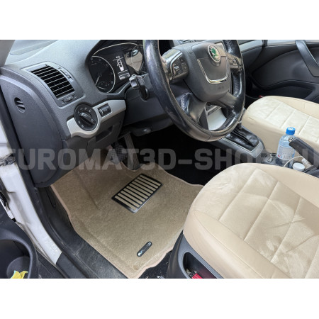 Текстильные 3D коврики Euromat3D Lux в салон для Skoda Octavia A5 (2004-2012) № EM3D-004502T Бежевые